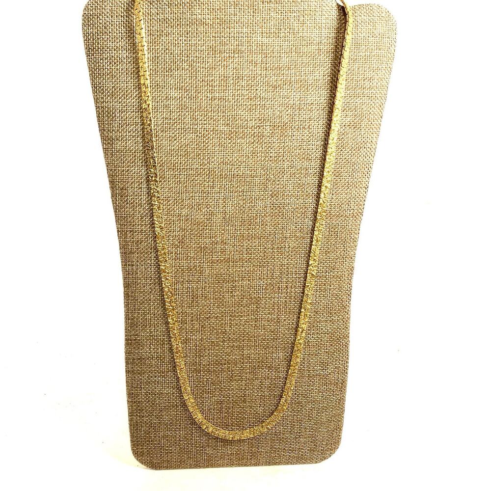 Vtg Gold Tone Nugget Necklace Textured 80s Chic Brick Link Bold Statement 24"